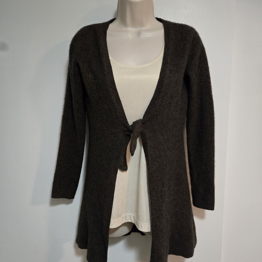 Repeat Size S Cocoa‎ Brown Tie Open Front Longline Cardigan 100% Cashmere